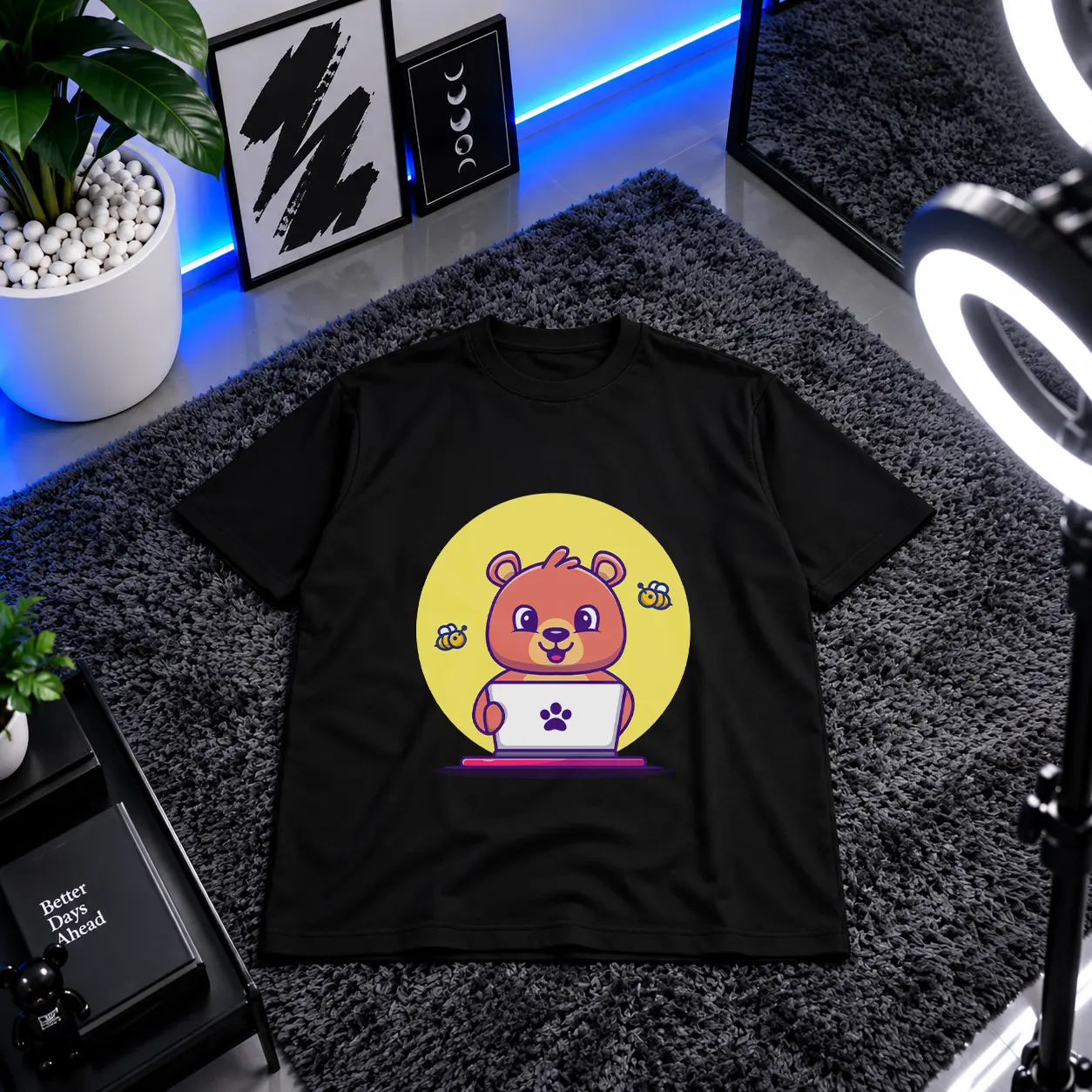 تیشرت خرس عسل با لپ‌تاپ و زنبور کد 10559