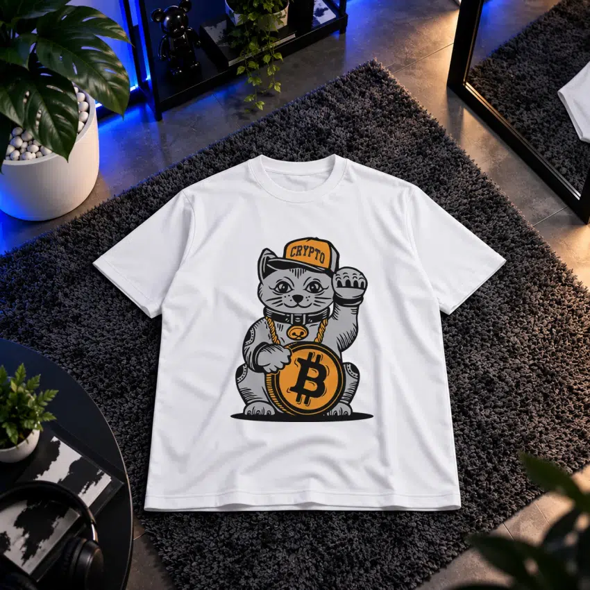 تیشرت بیت‌کوین طرح گربه شانس کریپتو