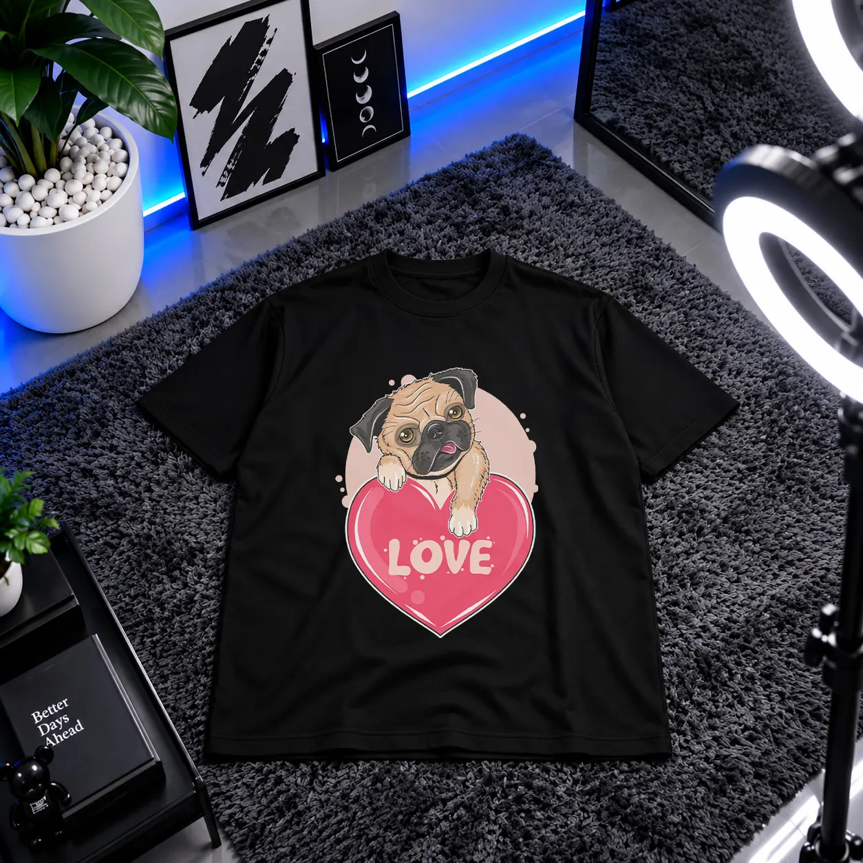 تیشرت سگ پاگ طرح قلب Love کد 10704