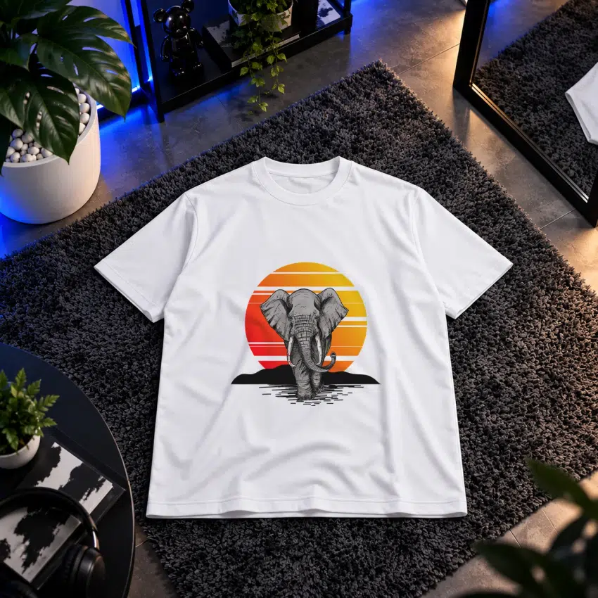 تیشرت فیل طرح غروب رترو