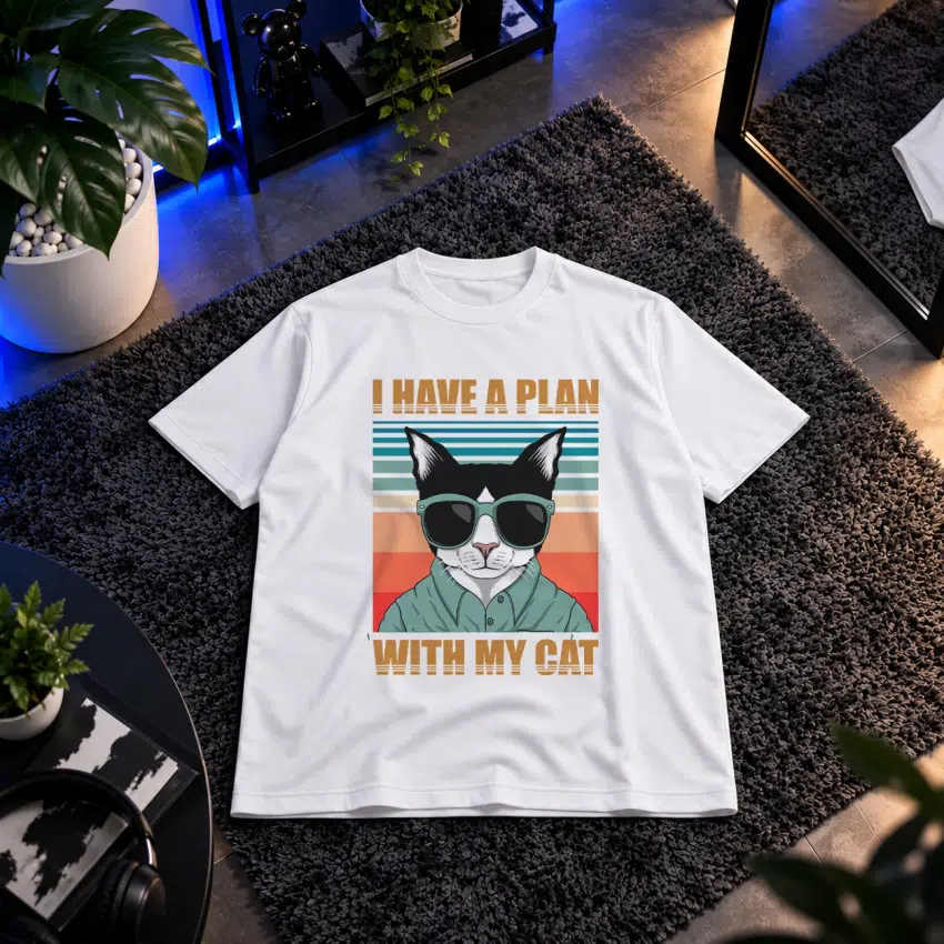 تیشرت گربه طرح عینک آفتابی I Have a Plan With My Cat