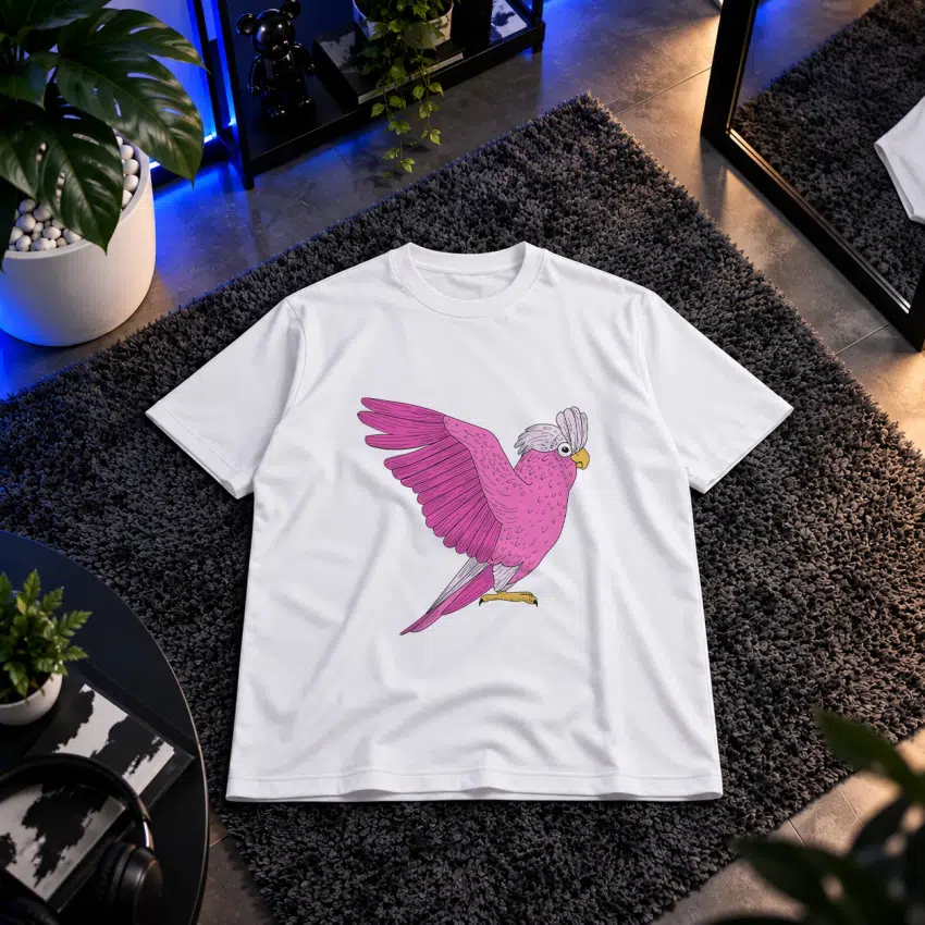 تیشرت طوطی کاکادو طرح صورتی