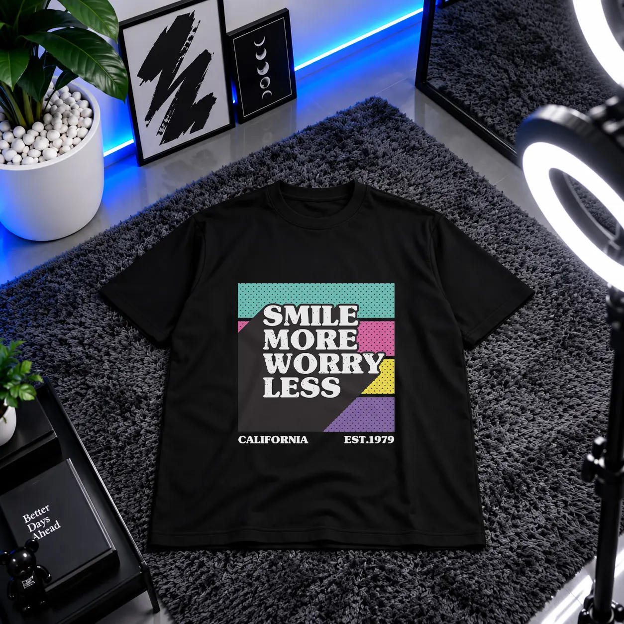 تیشرت انگیزشی طرح Smile More Worry Less کد 1163