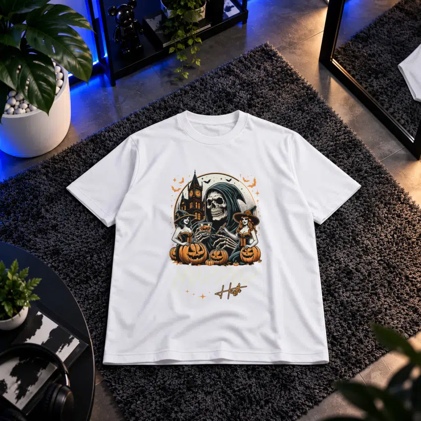 تیشرت اسکلت هالووین طرح کدو و خانه وحشت