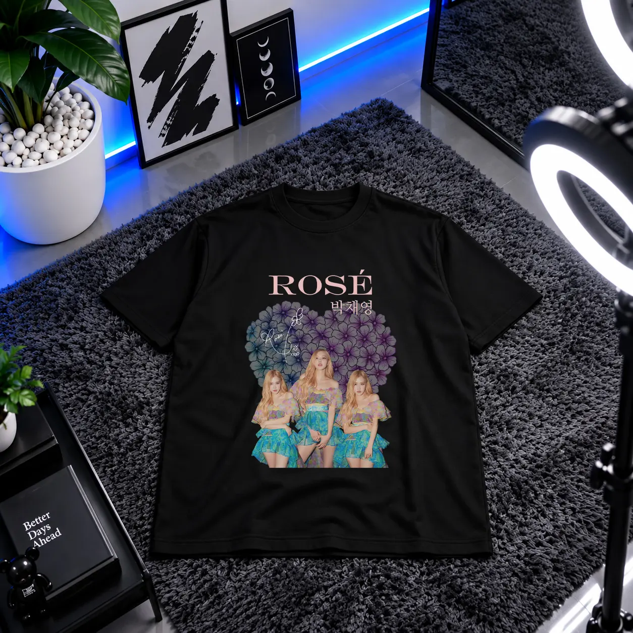 تیشرت بلک‌پینک طرح رُزه (Rosé) کد 12123
