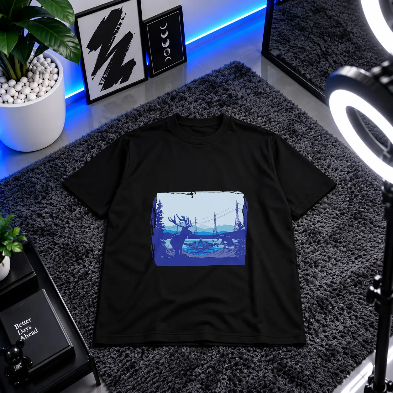 تیشرت کمپینگ طرح منظره دریاچه و گوزن کد 12292