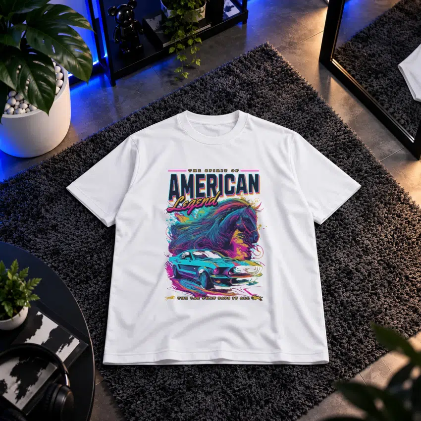 تیشرت خودرو طرح اسب و ماشین کلاسیک American Legend