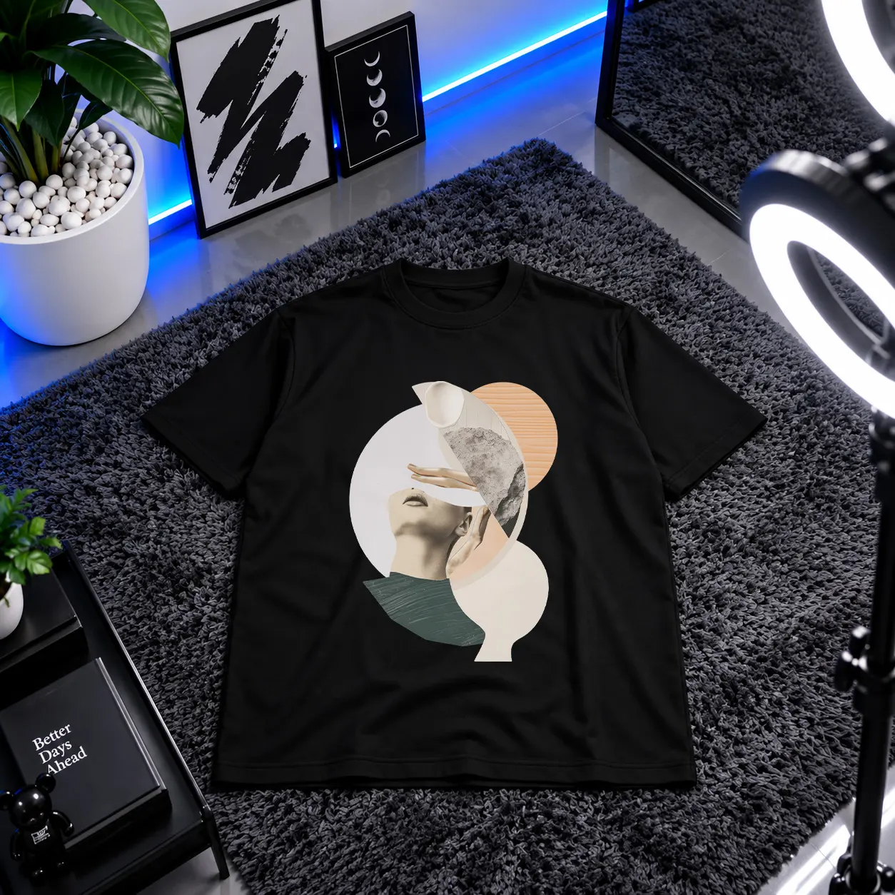تیشرت کلاژ طرح چهره زن انتزاعی کد 12765