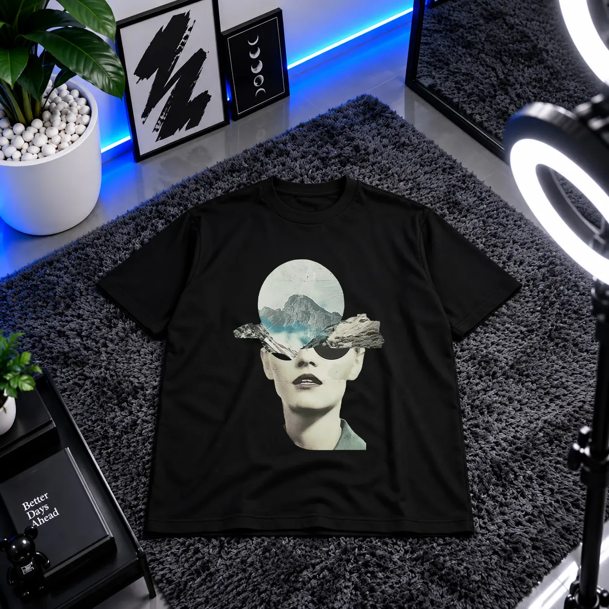 تیشرت پرتره زن طرح منظره روی چشم کد 12789
