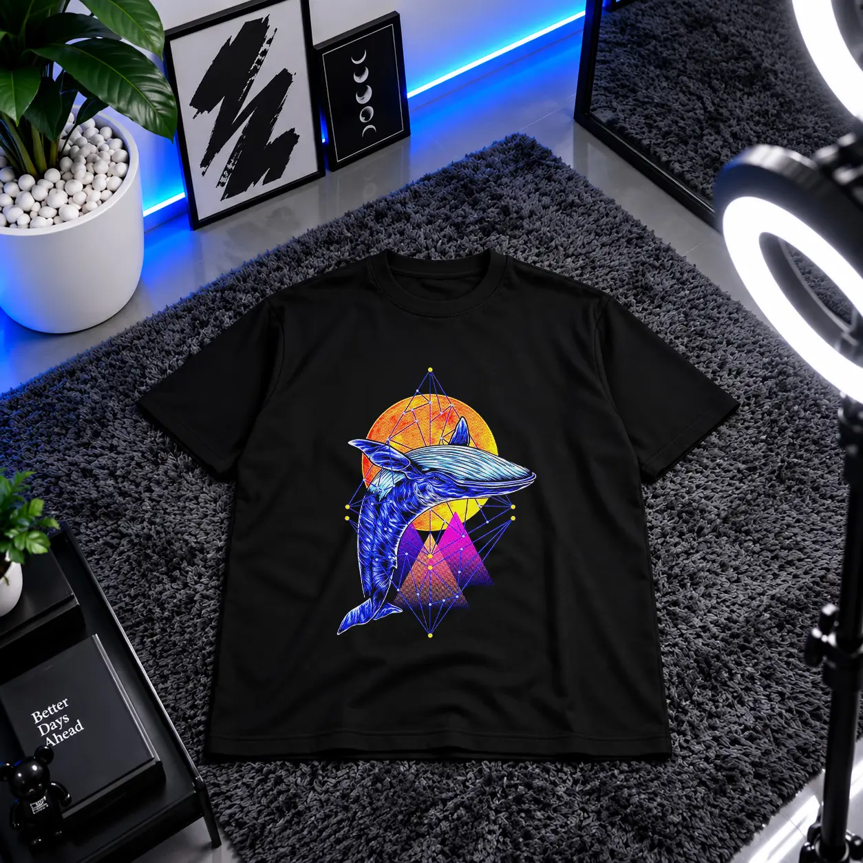 تیشرت نهنگ طرح هندسی آبی (Geometric Whale) کد 13159
