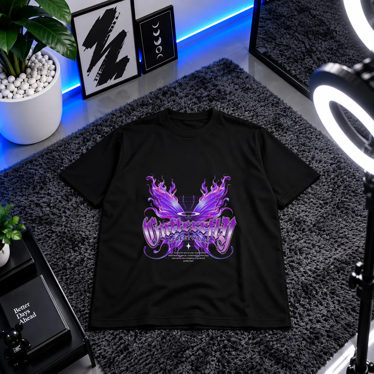تیشرت پروانه بنفش طرح استریت‌ویر (Butterfly) کد 13834