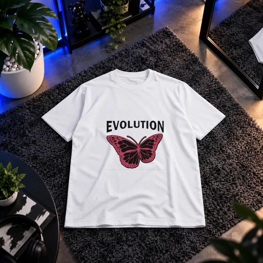 تیشرت طرح پروانه Evolution صورتی