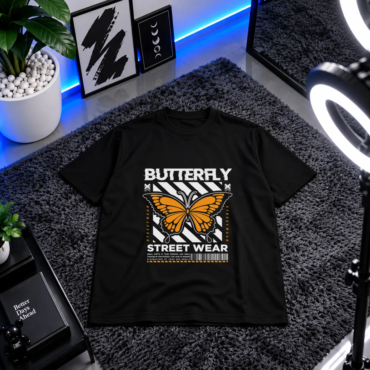 تیشرت پروانه نارنجی طرح Street Wear کد 13920
