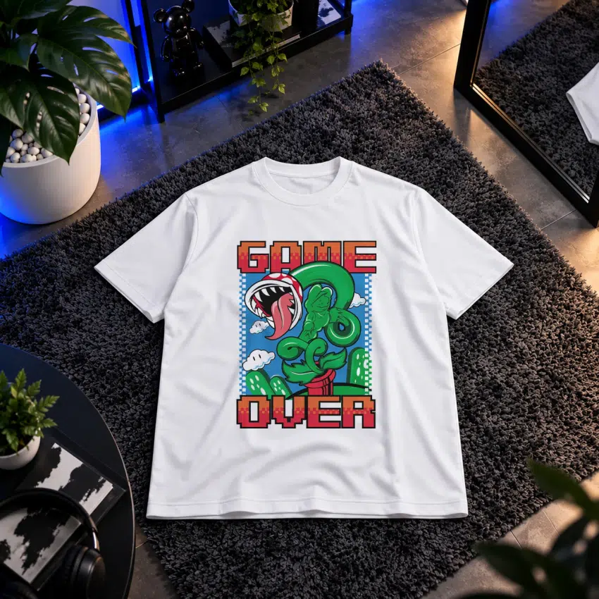 تیشرت سوپر ماریو طرح گیاه پیرانا و Game Over