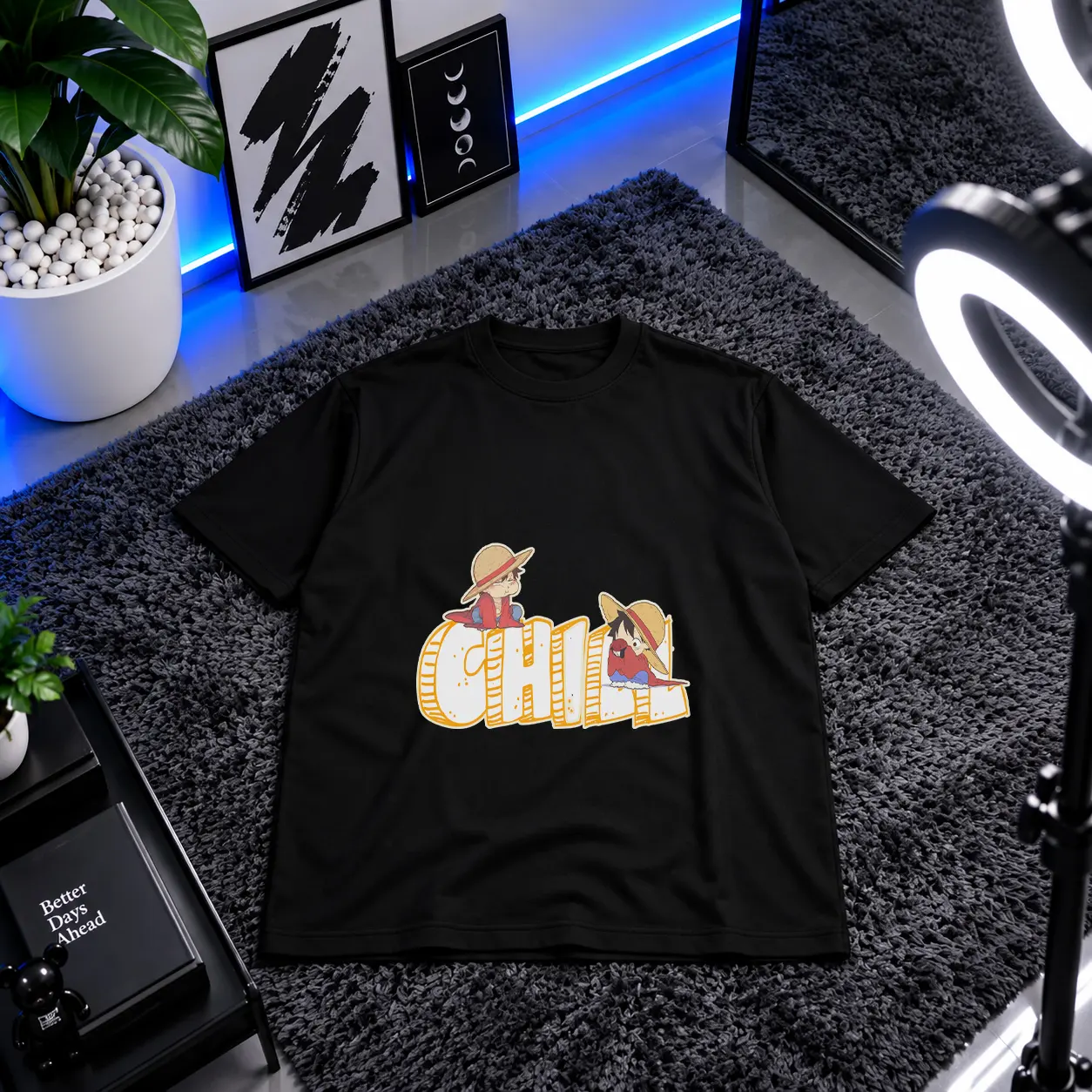 تیشرت انیمه وان پیس طرح لوفی و طوطی (Luffy) کد 14342
