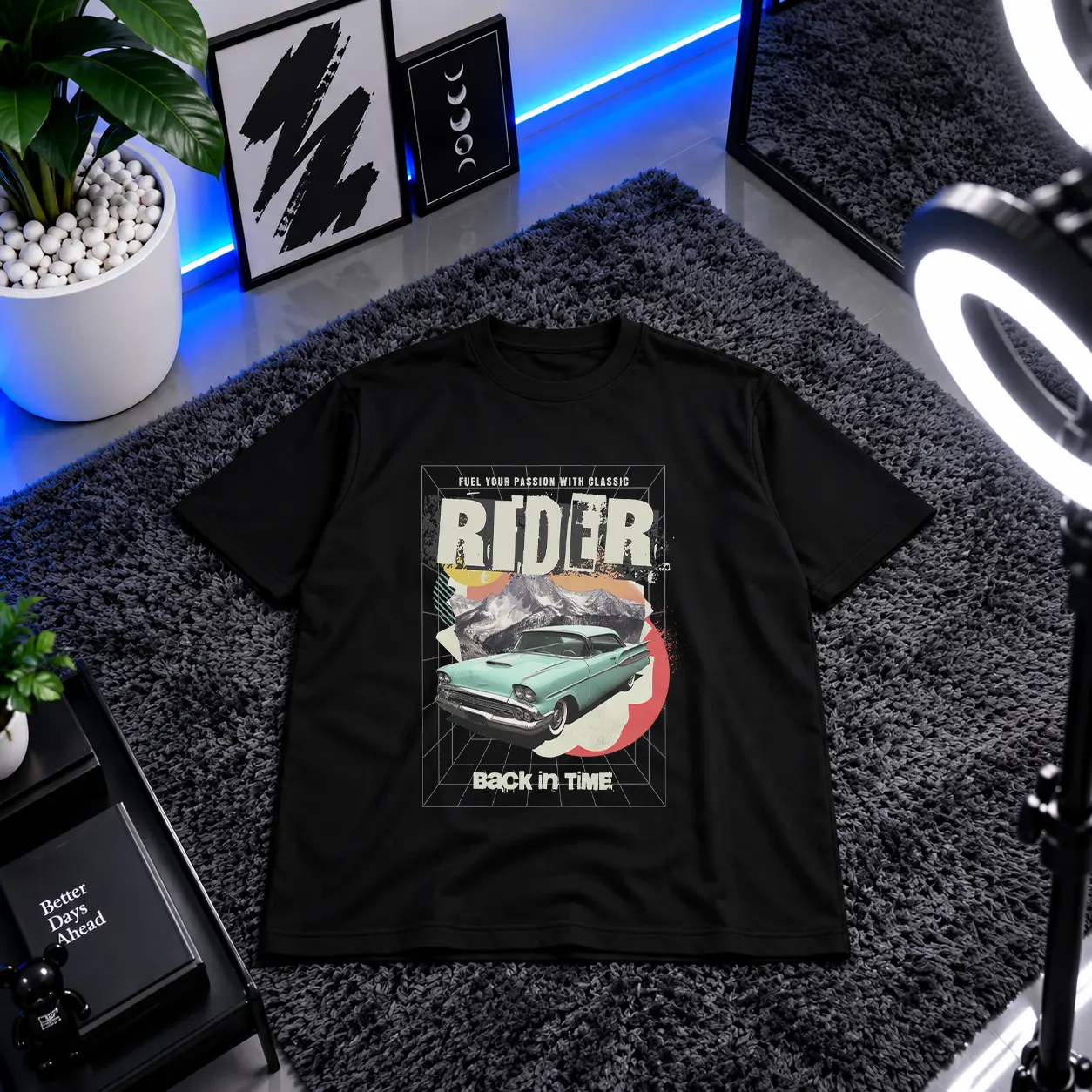 تیشرت ماشین کلاسیک طرح Rider Back In Time کد 14436