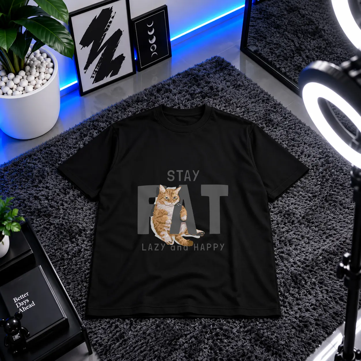 تیشرت گربه طرح Lazy and Happy کد 14971