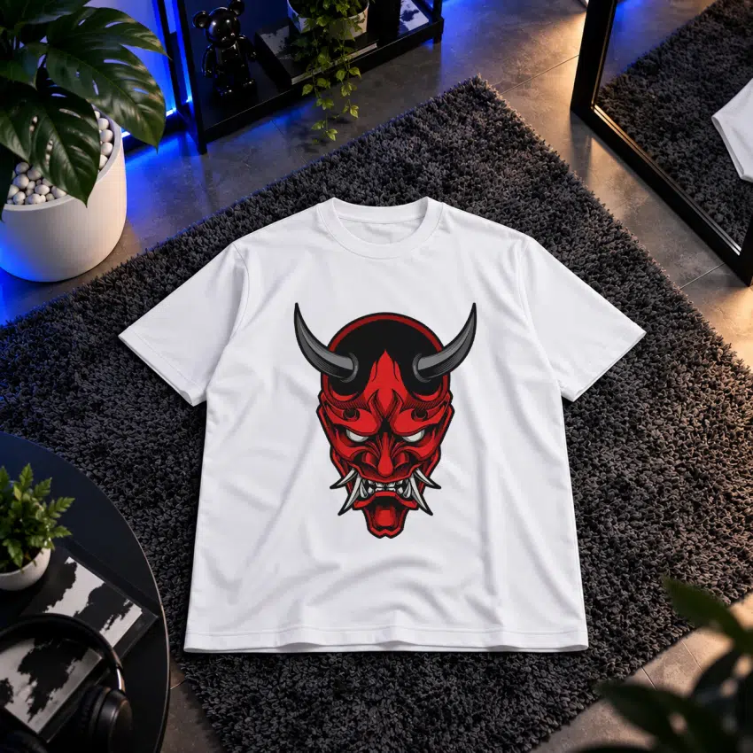 تیشرت طرح ماسک اهریمنی قرمز (Oni Mask)