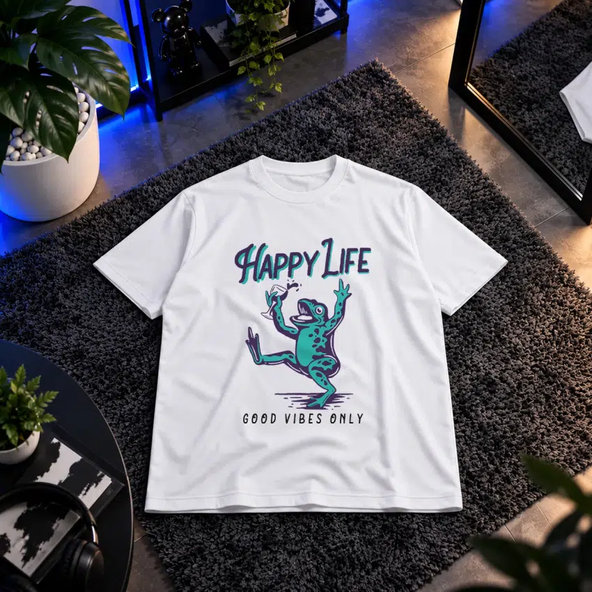 تیشرت قورباغه طرح Happy Life Good Vibes