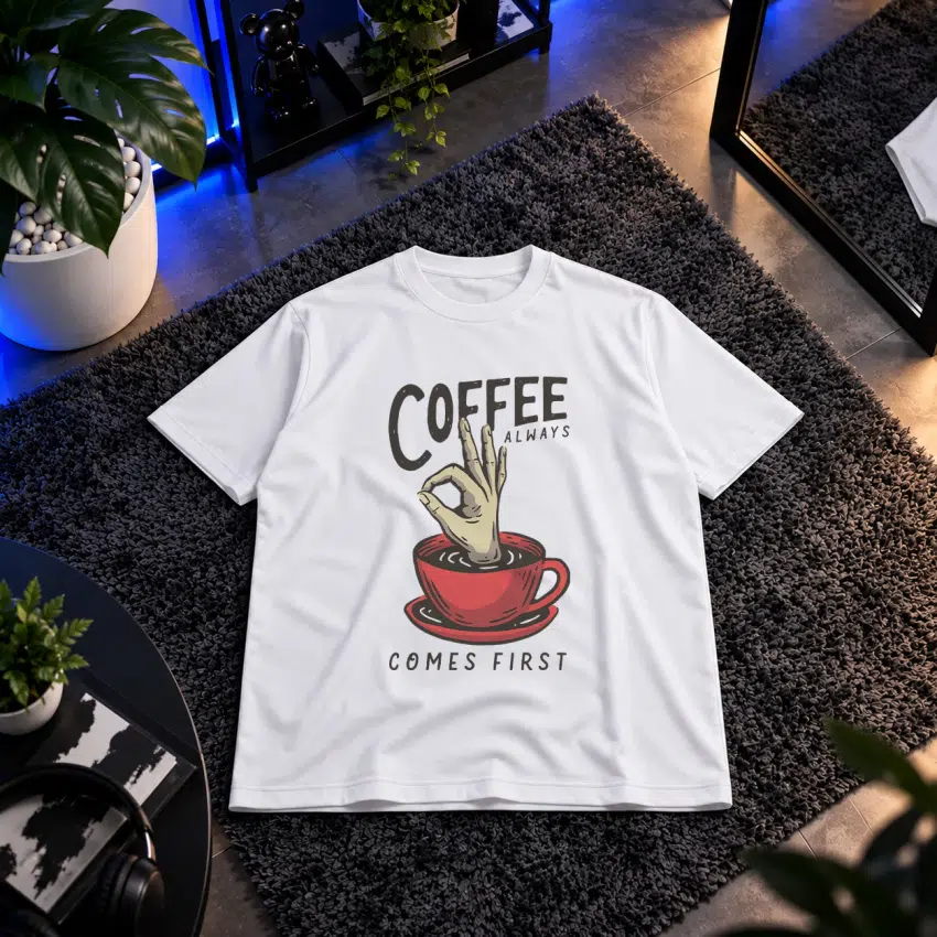 تیشرت قهوه طرح Coffee Always Comes First کد 15051