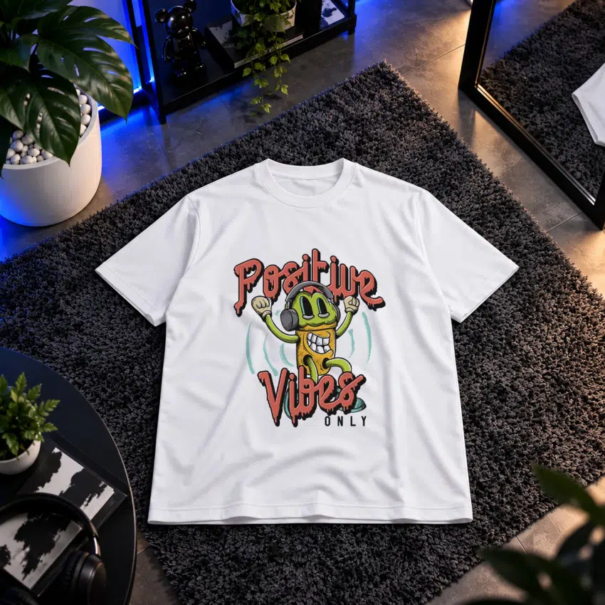 تیشرت طرح کاراکتر هدفون‌دار Positive Vibes Only