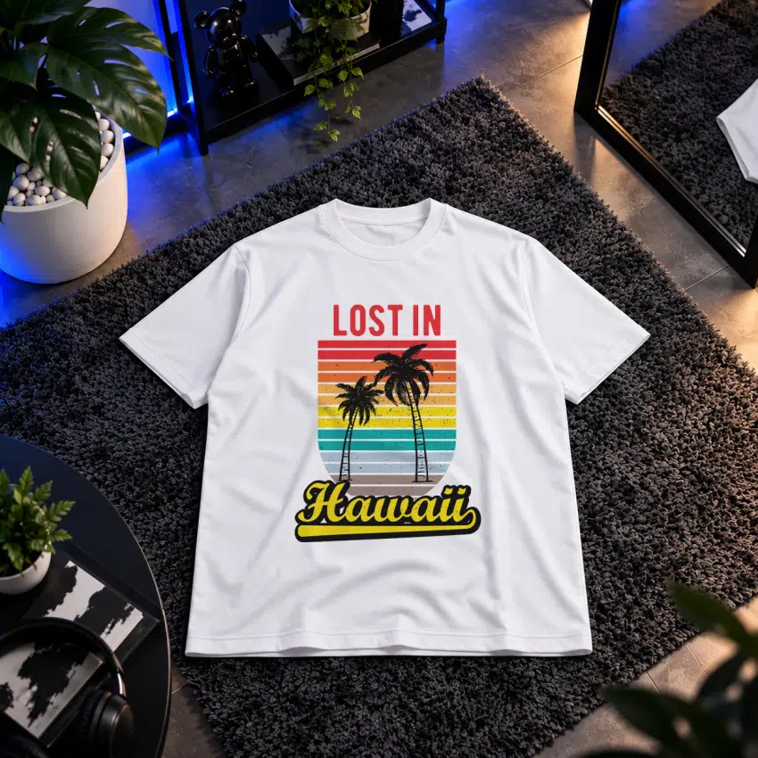 تیشرت طرح نخل و ساحل Lost in Hawaii