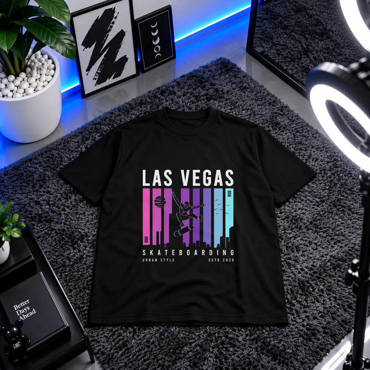 تیشرت اسکیت‌بورد طرح Las Vegas کد 15401