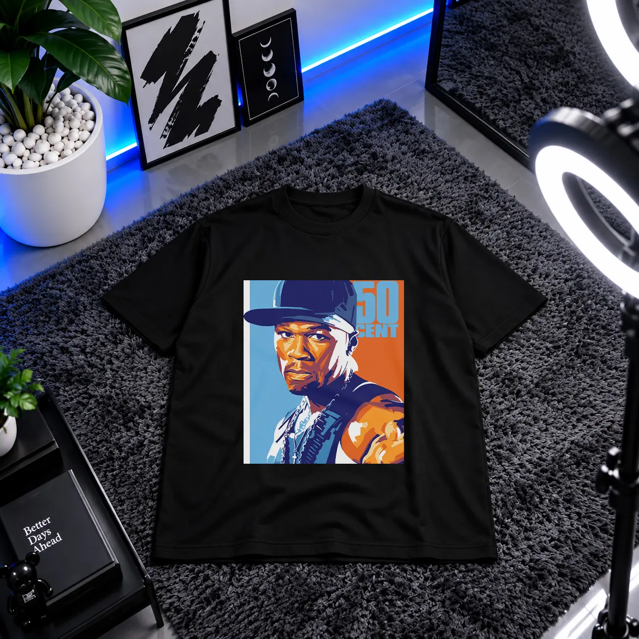 تیشرت فیفتی سنت طرح پرتره رپ (50 Cent) کد 1555