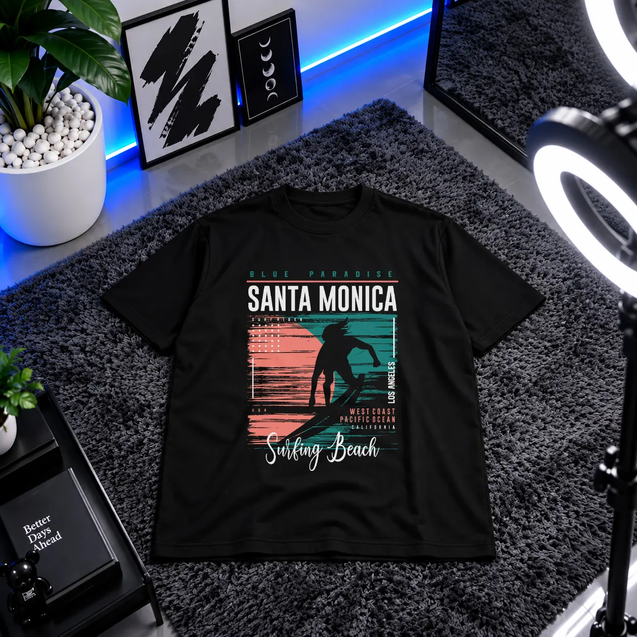 تیشرت ساحلی طرح Santa Monica Surfing Beach کد 15581
