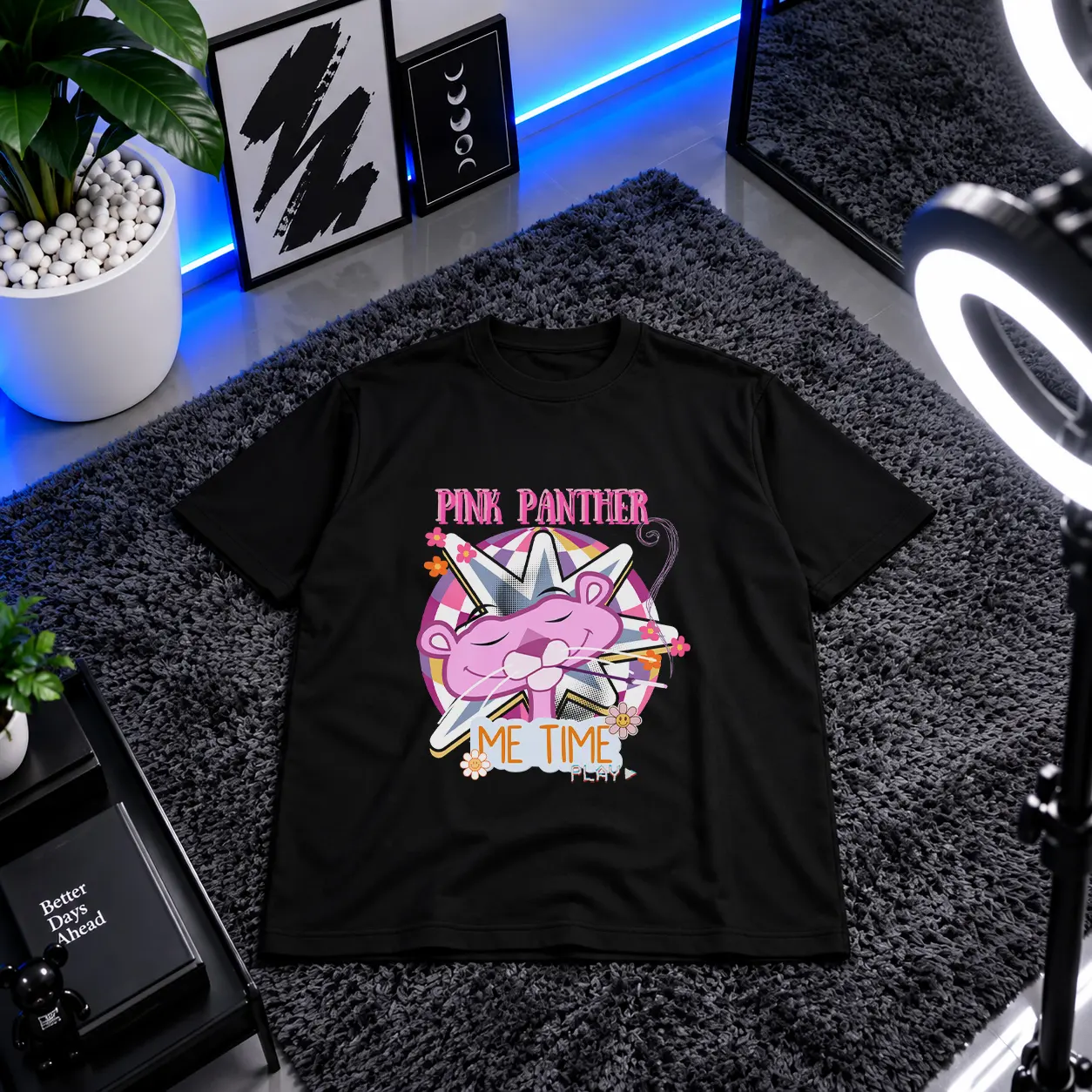 تیشرت پلنگ صورتی طرح Me Time کد 1595