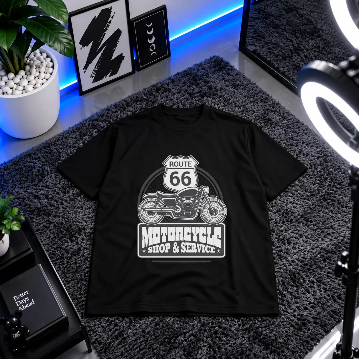 تیشرت موتور سیکلت طرح Route 66 Shop and Service کد 16538