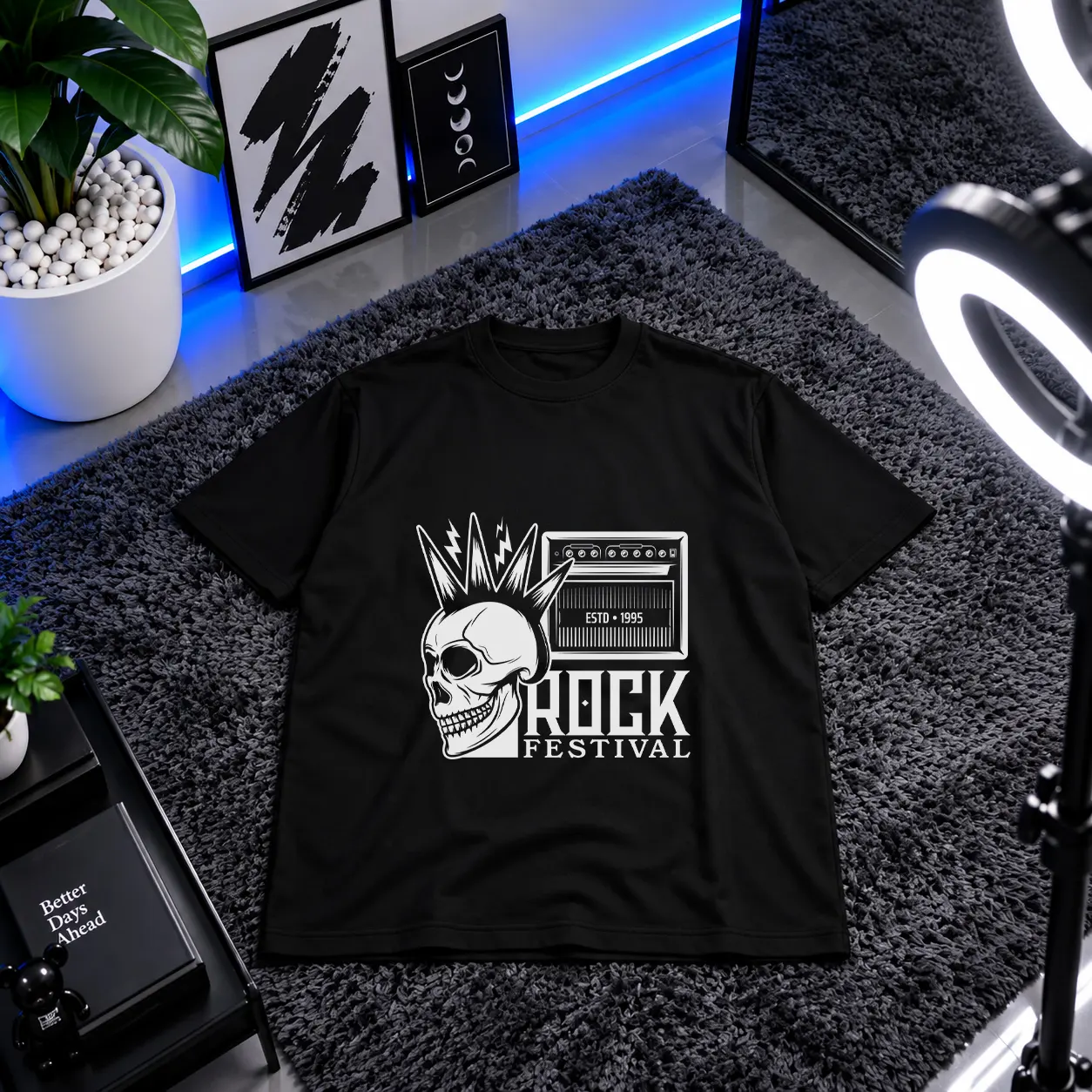 تیشرت جمجمه موهاک طرح Rock Festival کد 16573