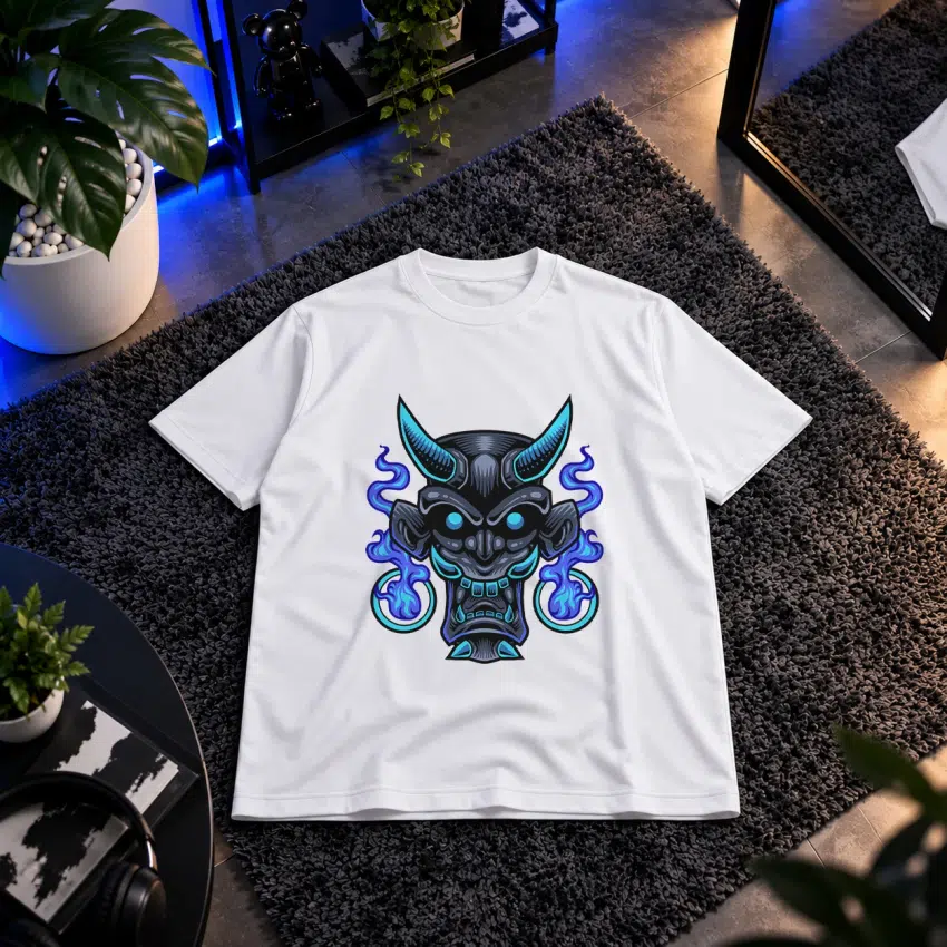 تیشرت ماسک اونی طرح آبی شعله‌ور (Oni Mask)