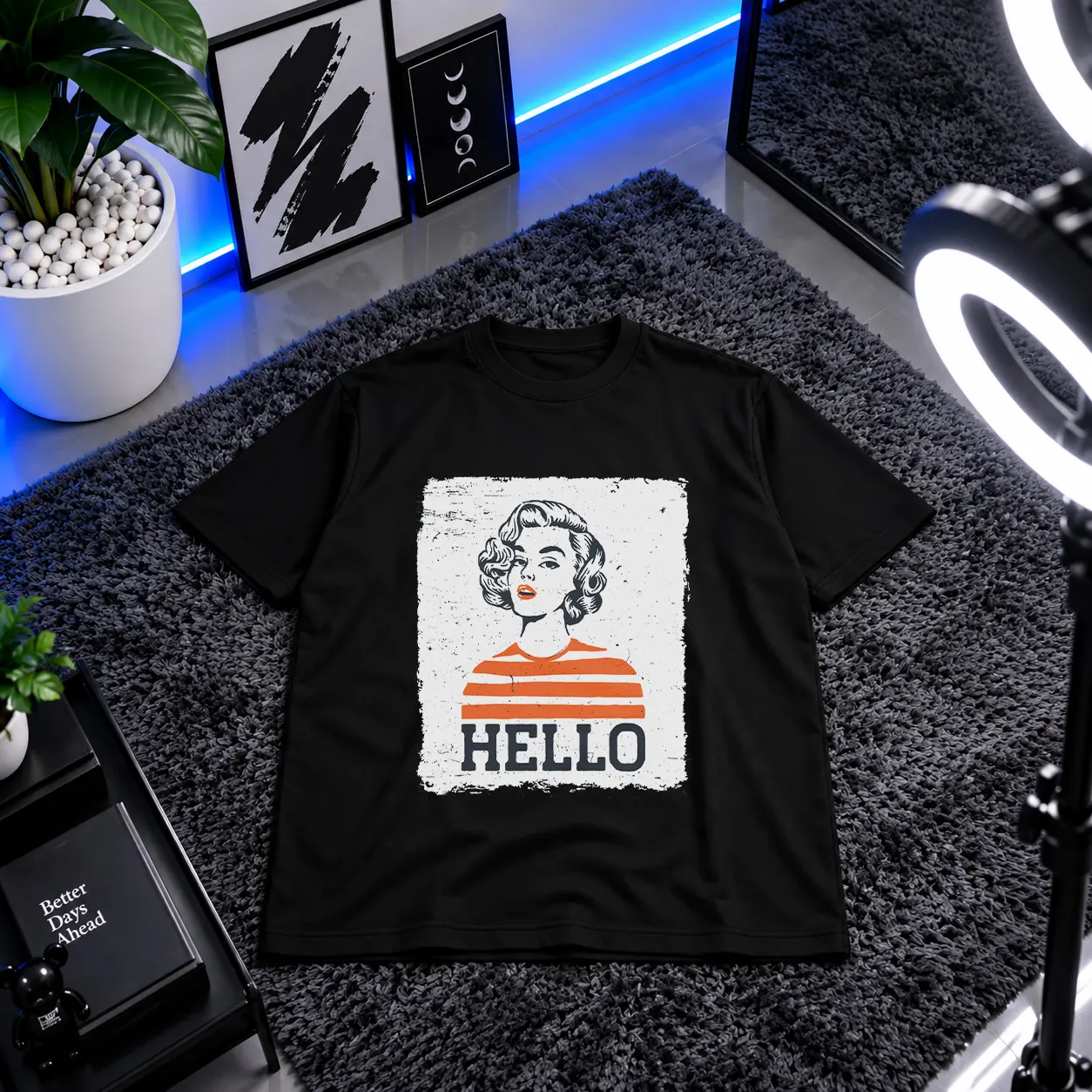 تیشرت طرح پرتره زن وینتیج Hello کد 16668