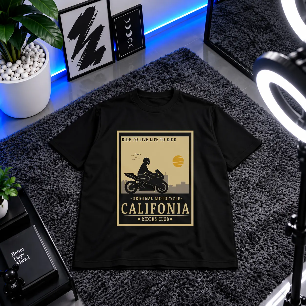 تیشرت موتورسیکلت طرح Ride to Live California کد 16686