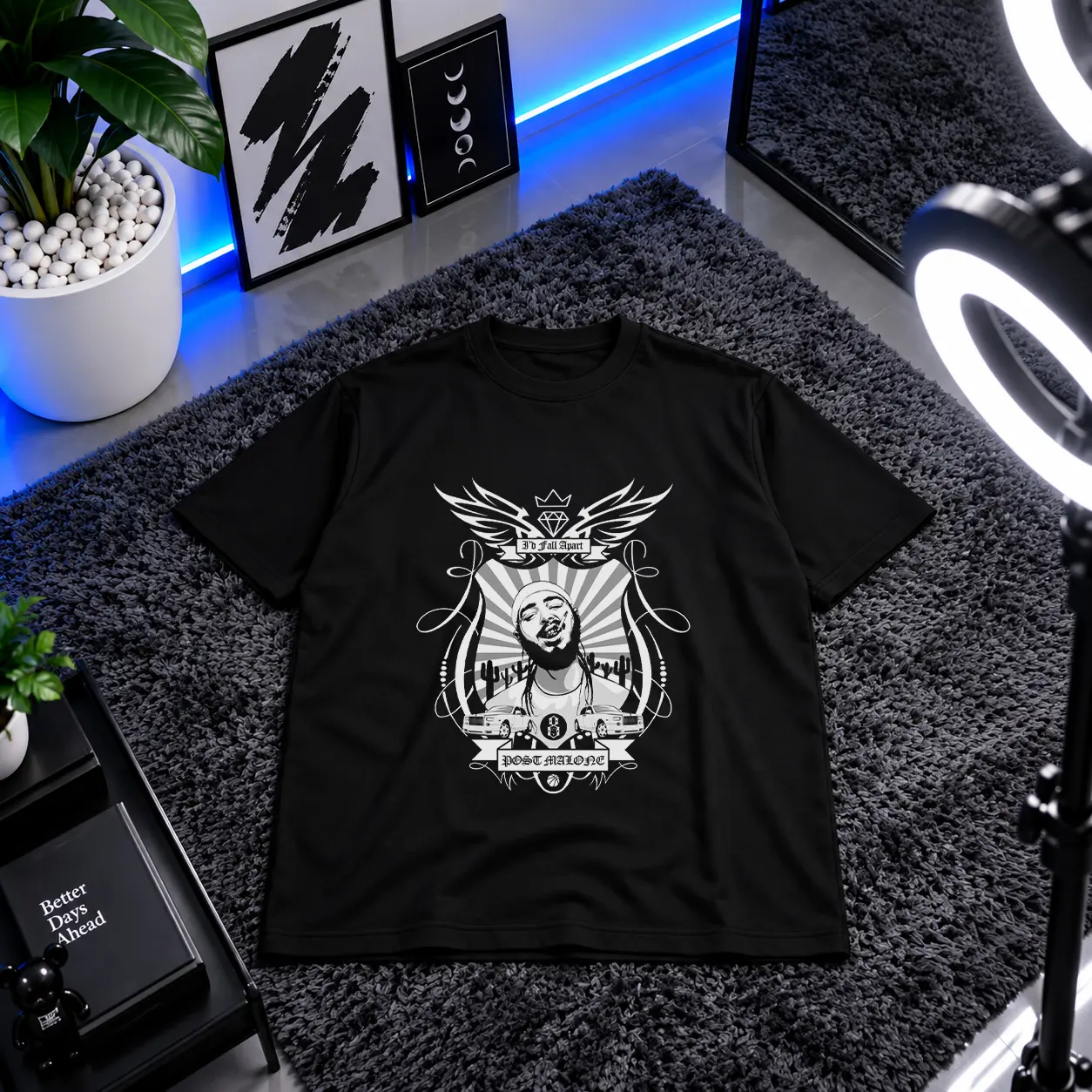 تیشرت پست مالون طرح پرتره خیابانی (Post Malone) کد 1679
