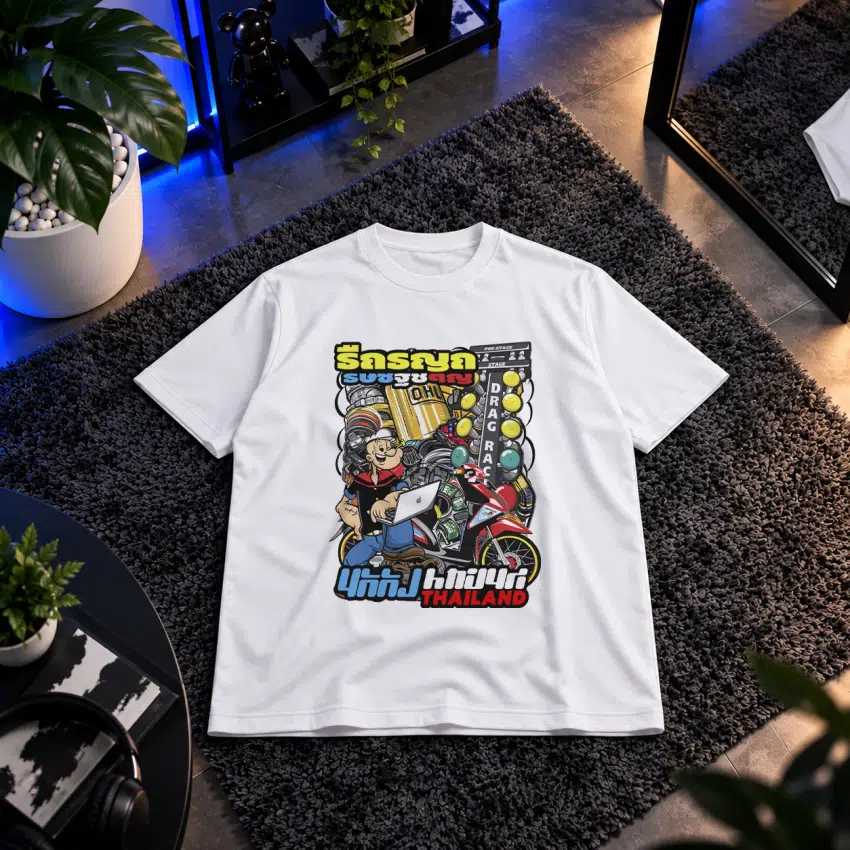 تیشرت موتورسواری تایلندی طرح مکانیک کارتونی و موتور قرمز