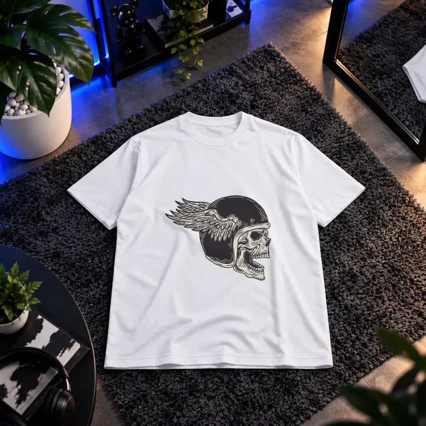 تیشرت جمجمه موتورسواری طرح کلاه بال‌دار