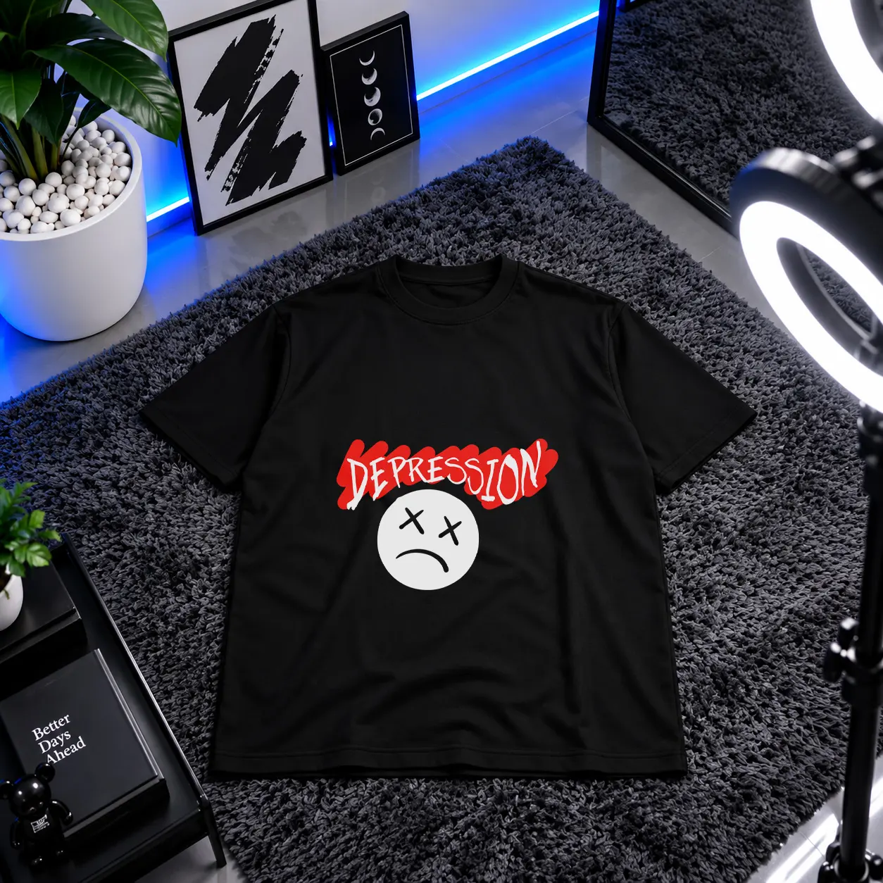 تیشرت طرح افسردگی با صورت ناراحت کد 17737
