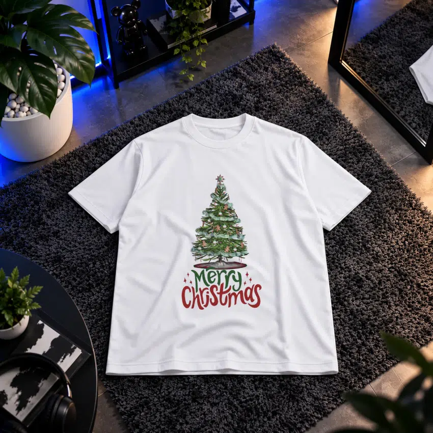 تیشرت کریسمس طرح درخت و نوشته Merry Christmas