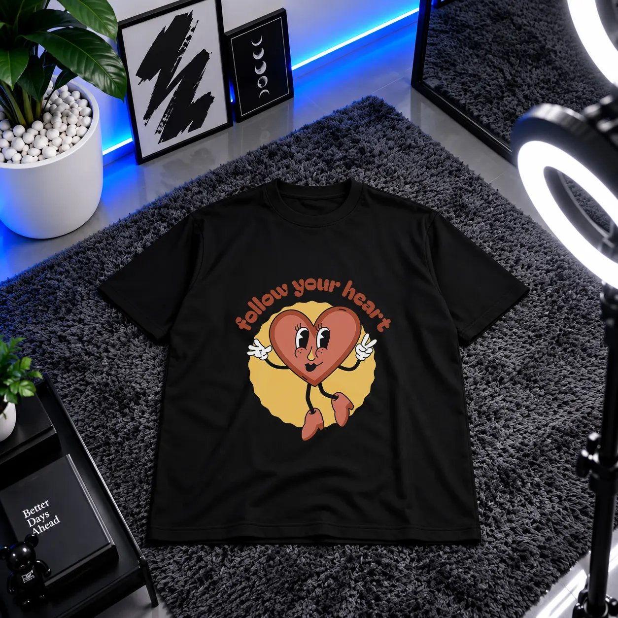 تیشرت طرح قلب Follow Your Heart کد 18760