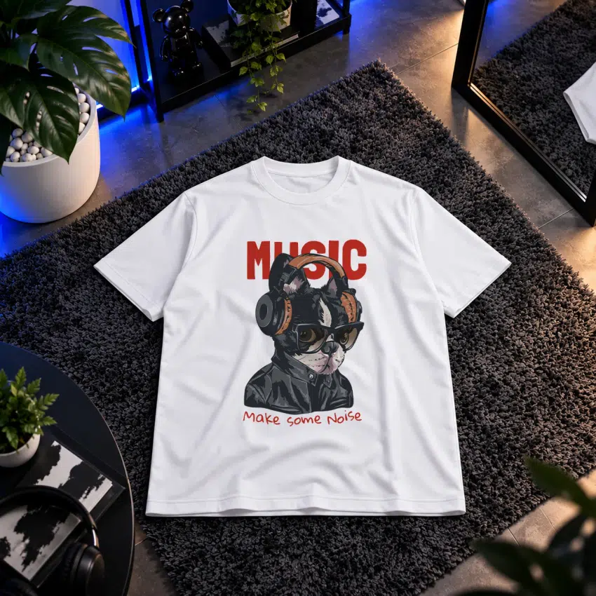 تیشرت سگ بولداگ فرانسوی طرح هدفون Music