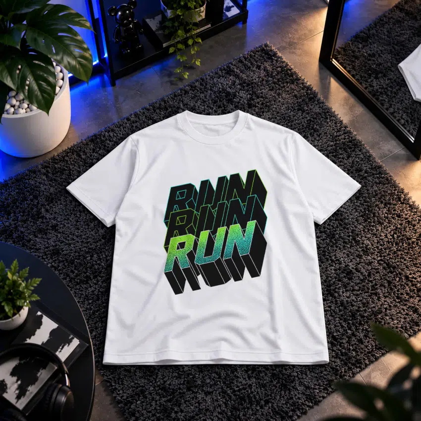 تیشرت تایپوگرافی سه‌بعدی Run Run Run سبز