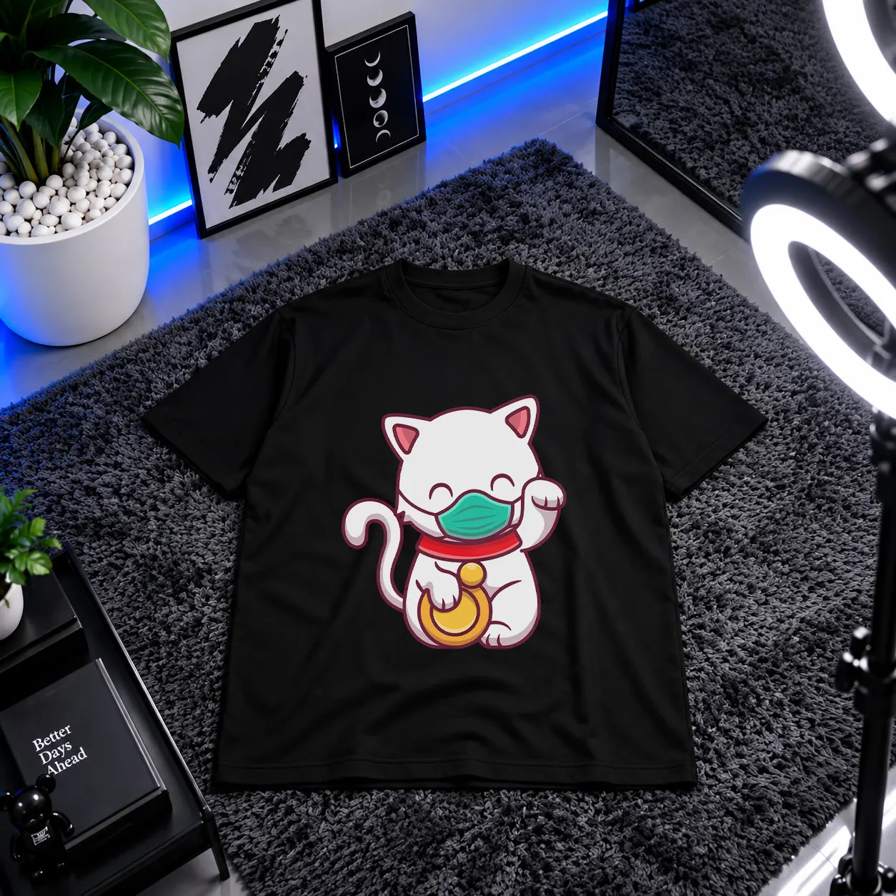تیشرت گربه طرح ماسک کیوت (Lucky Cat Mask) کد 19214