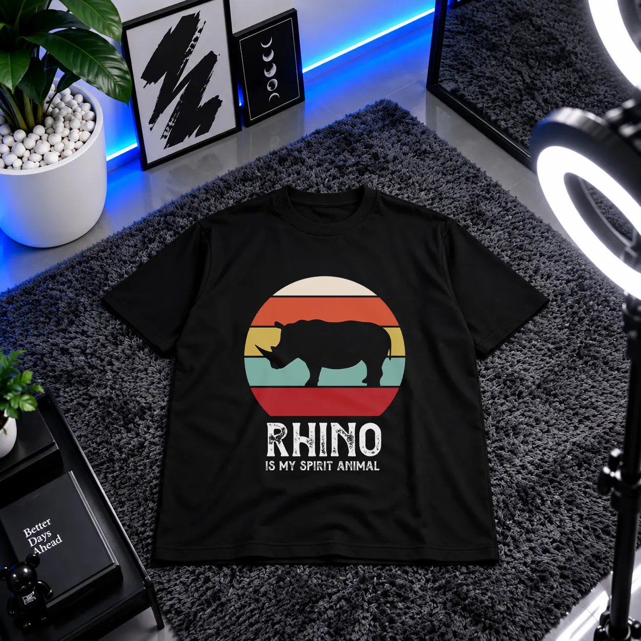 تیشرت کرگدن طرح رترو Rhino Is My Spirit Animal کد 19263
