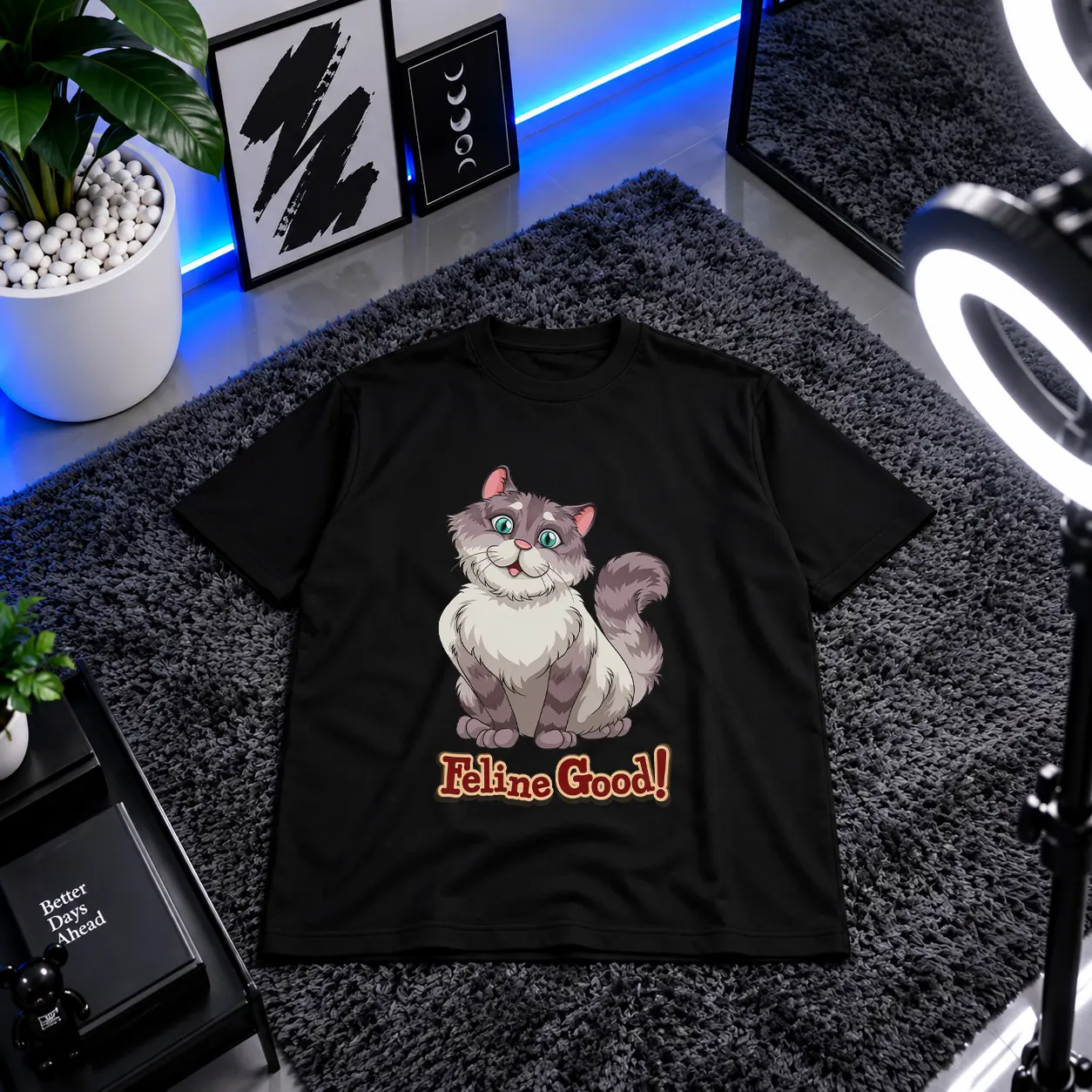 تیشرت گربه طرح Feline Good کد 19422