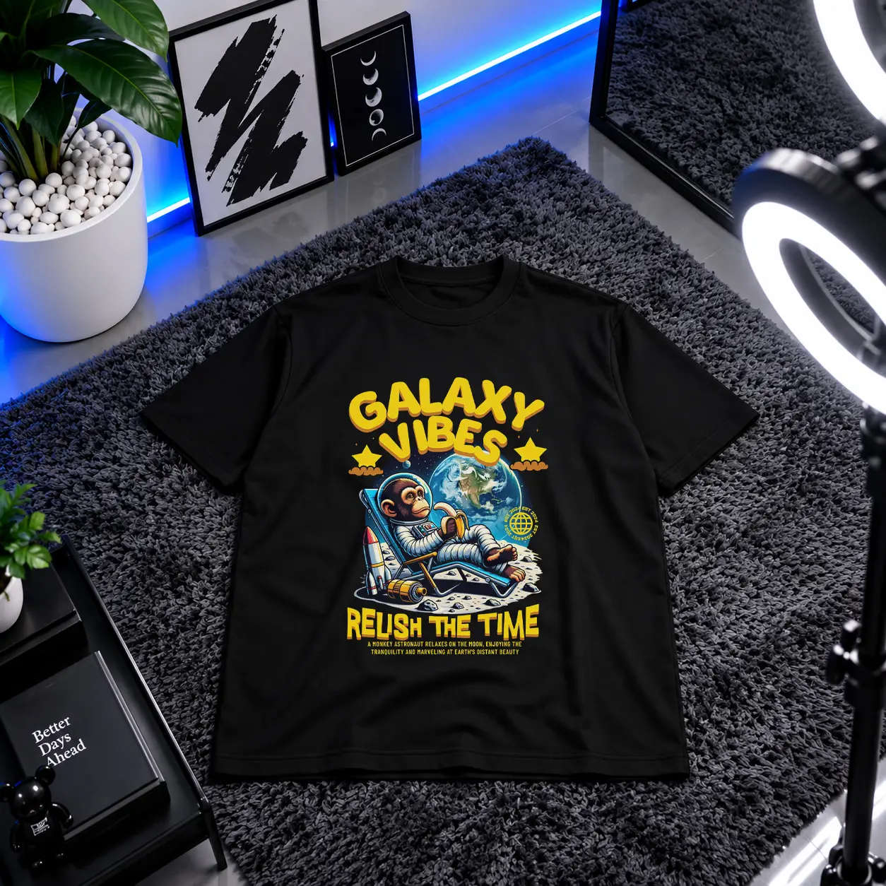 تیشرت فضانورد طرح میمون Galaxy Vibes کد 19612