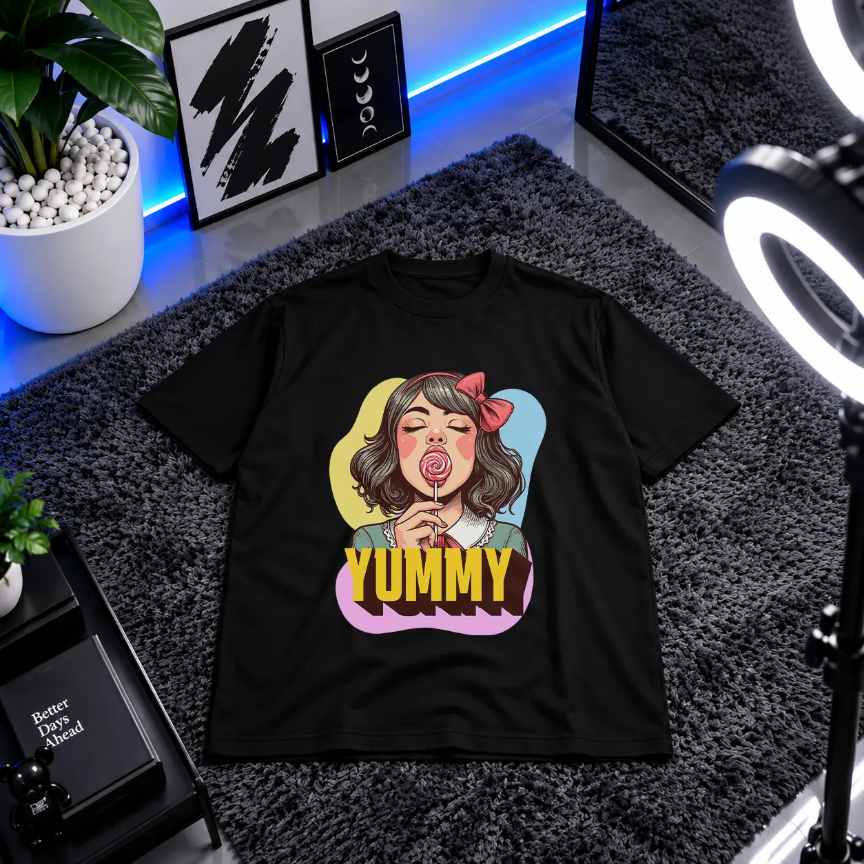 تیشرت دخترونه طرح آبنبات چوبی Yummy کد 19758