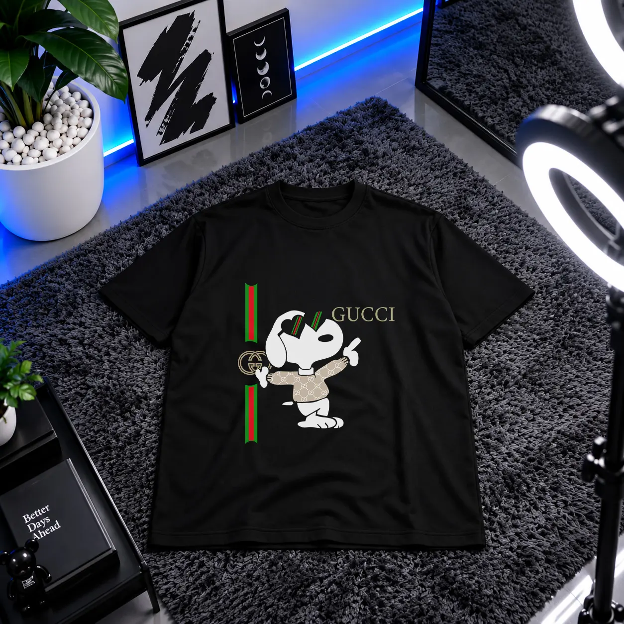 تیشرت اسنوپی طرح خط گوچی (Snoopy Gucci) کد 20014
