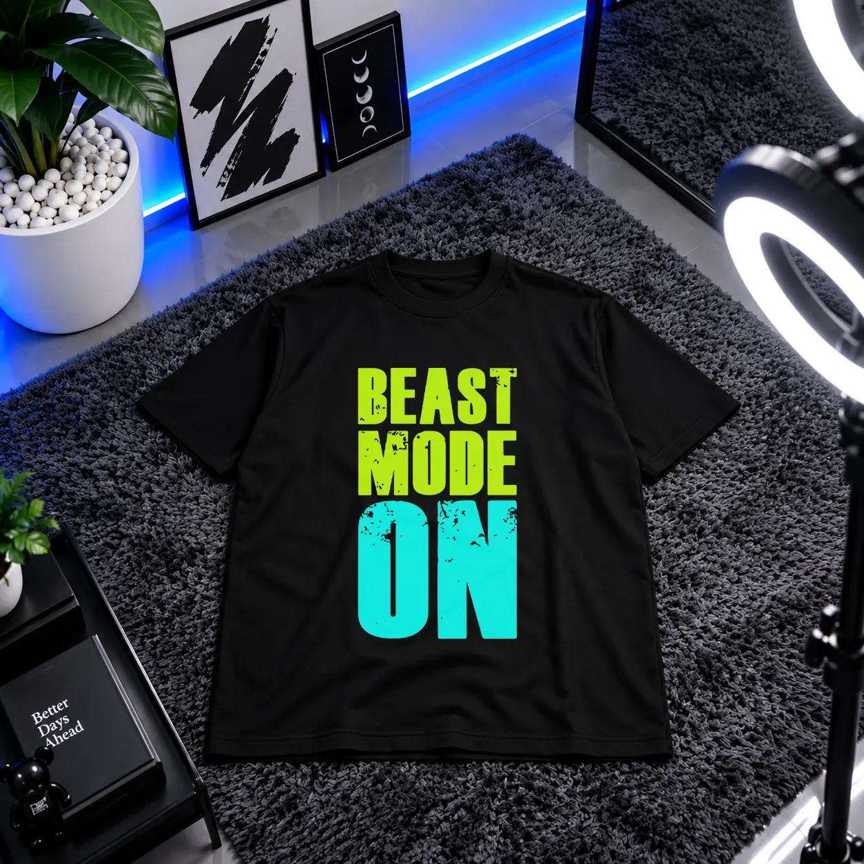 تیشرت انگیزشی طرح Beast Mode On نئونی کد 20166